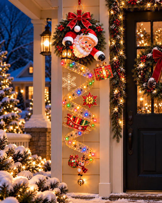 🔥LAST DAY 49% OFF -🎅 Light-Up Santa Spiral Door Decor ✨