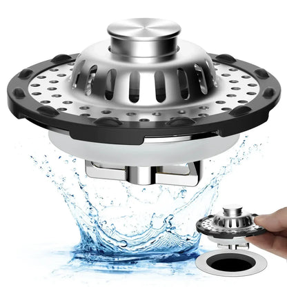 🛑 3-in-1 Pop-Up Sink Stopper – Drain Strainer & Debris Catcher