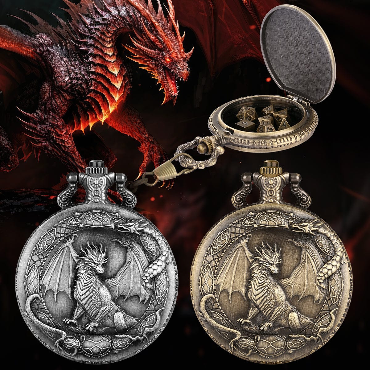 Dragon Crest Pocket Watch Dice Set