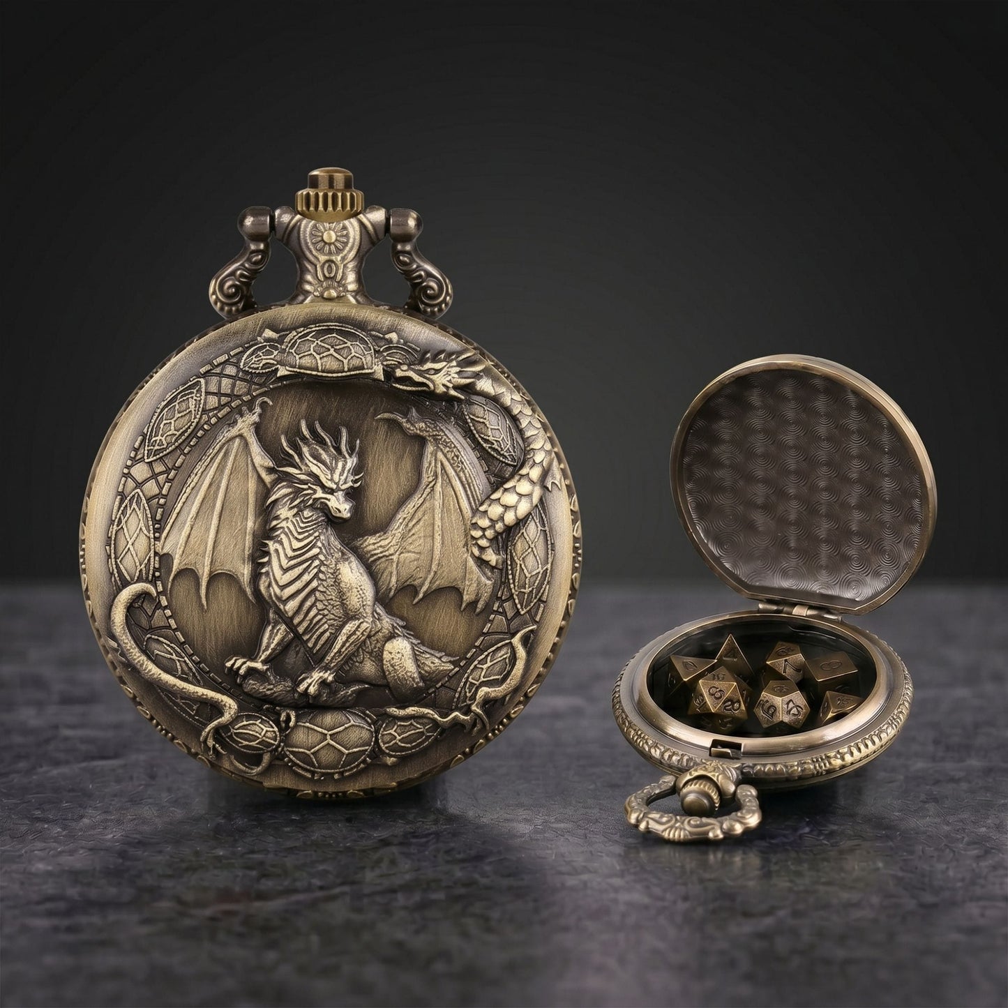 Dragon Crest Pocket Watch Dice Set