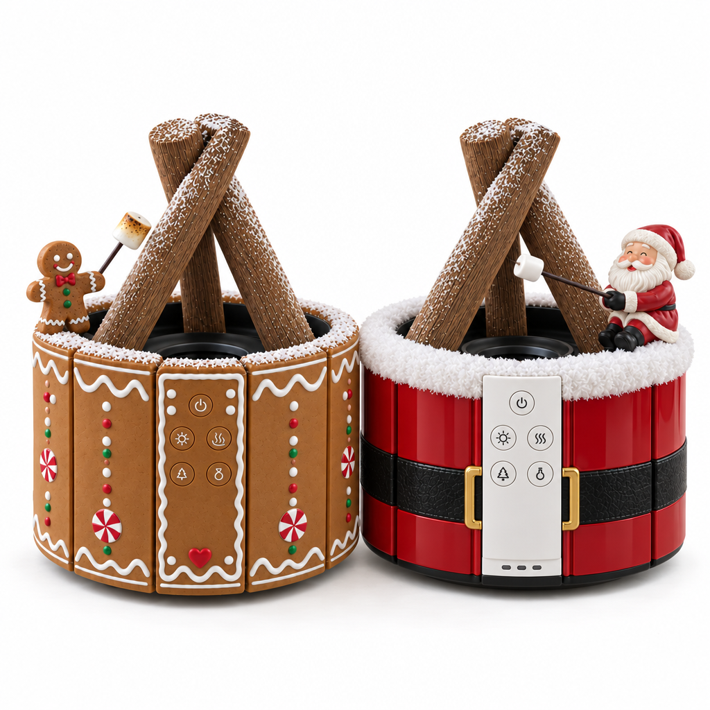 🎅 Christmas Campfire Mist Humidifier 🔥 LED Flame-Effect Holiday Decoration