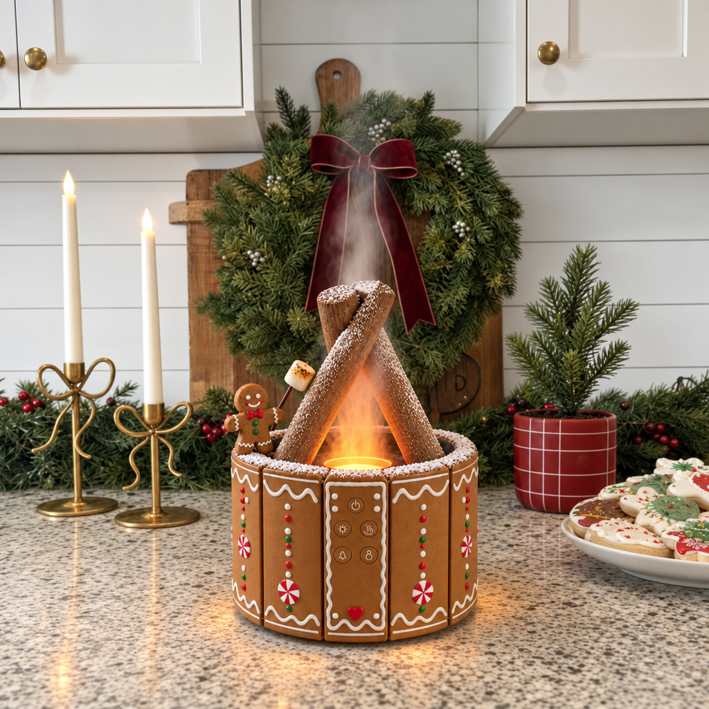 🎅 Christmas Campfire Mist Humidifier 🔥 LED Flame-Effect Holiday Decoration