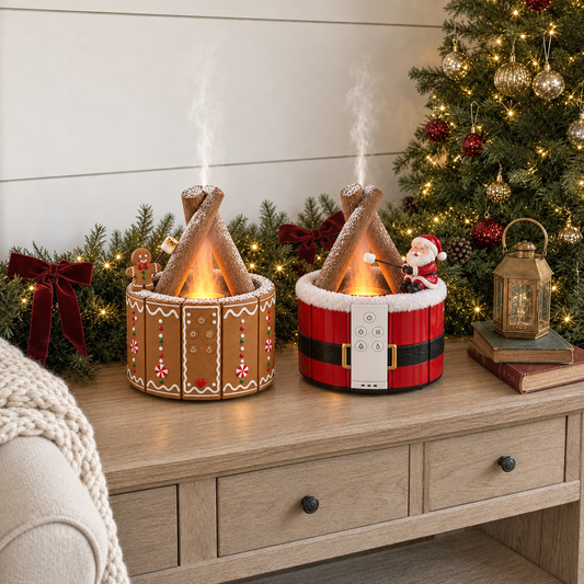 🎅 Christmas Campfire Mist Humidifier 🔥 LED Flame-Effect Holiday Decoration