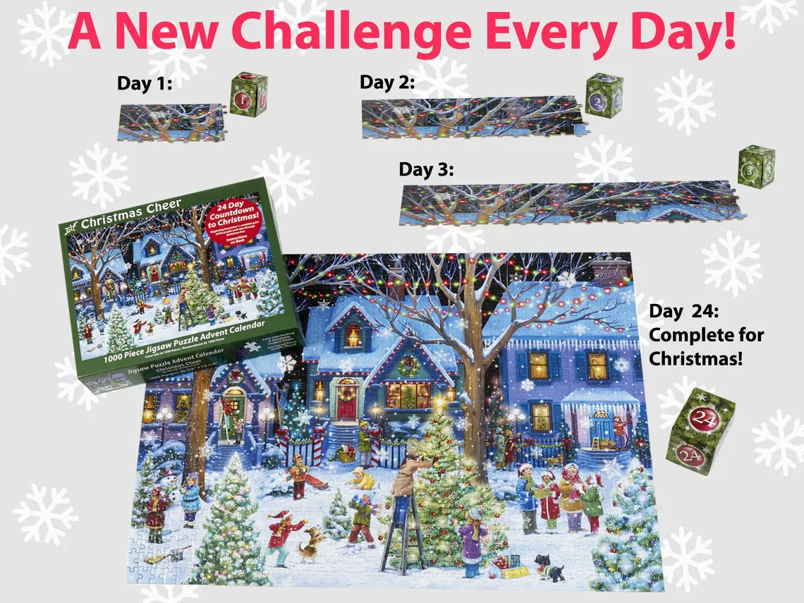 🎄 1000-Piece Christmas Jigsaw Puzzle Advent Calendar – 24-Day Holiday Countdown