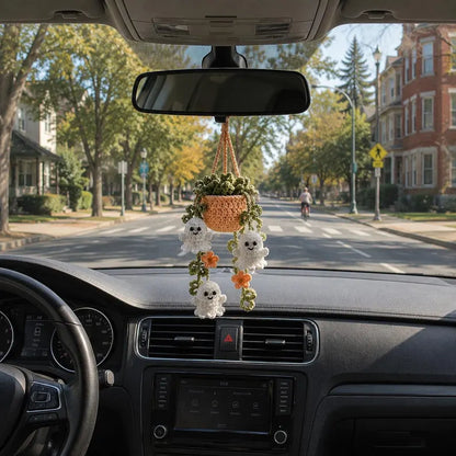 Halloween Crochet Ghost Car Hanging Plant