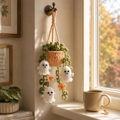 Halloween Crochet Ghost Car Hanging Plant