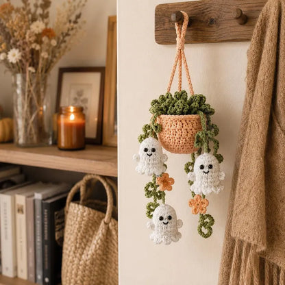 Halloween Crochet Ghost Car Hanging Plant