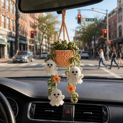 Halloween Crochet Ghost Car Hanging Plant