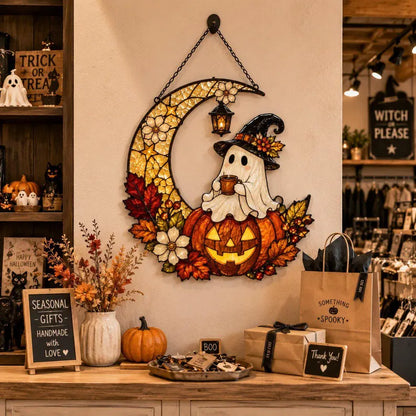 Ghost Pumpkin Moon Acrylic Suncatcher