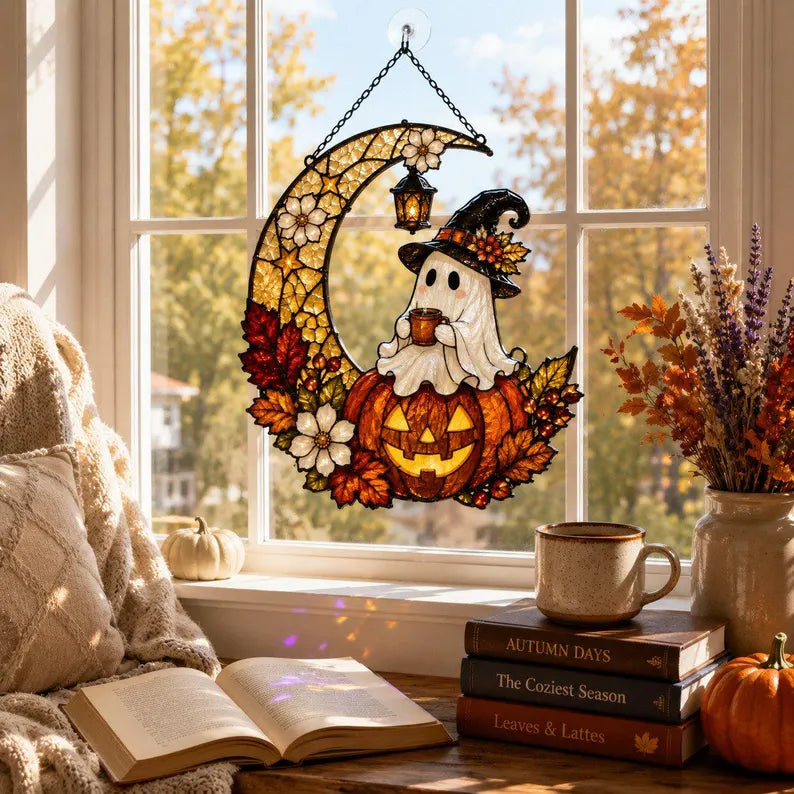 Ghost Pumpkin Moon Acrylic Suncatcher