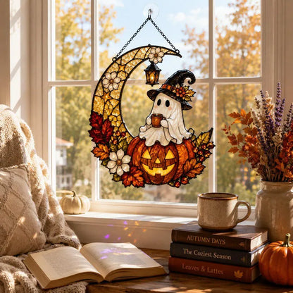 Ghost Pumpkin Moon Acrylic Suncatcher