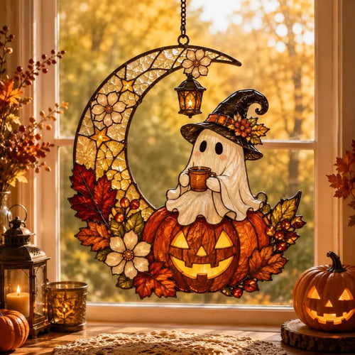 Ghost Pumpkin Moon Acrylic Suncatcher