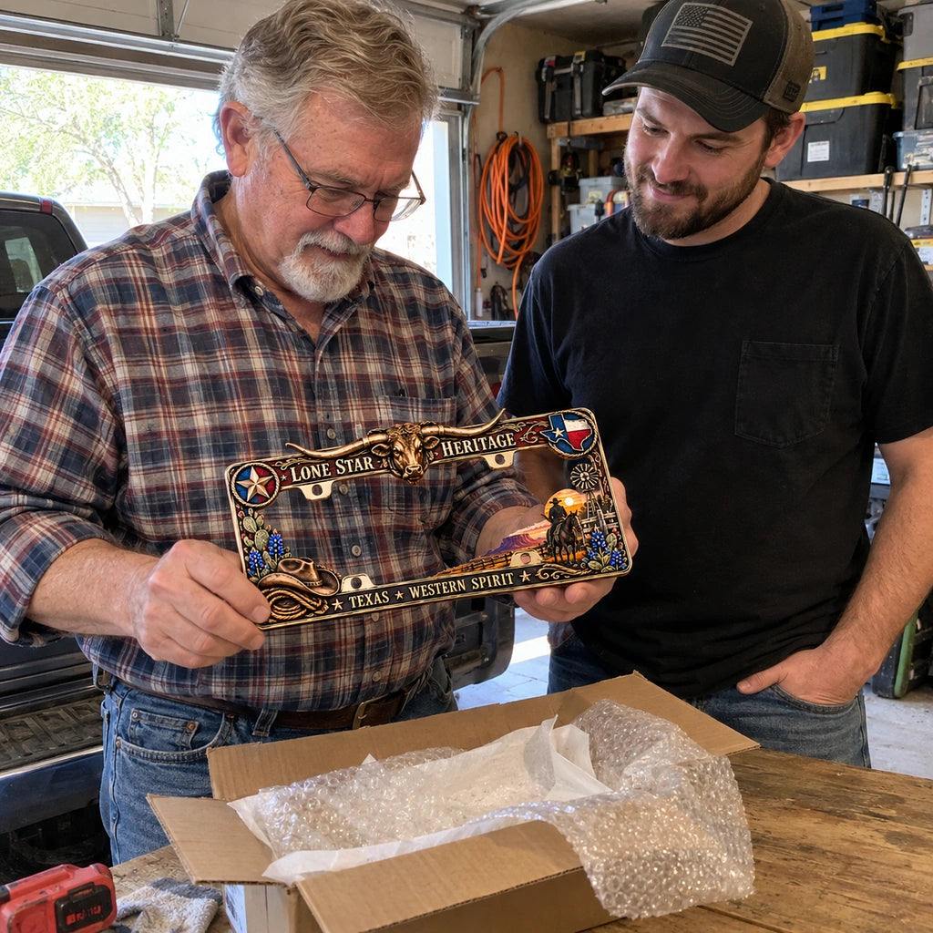 🐂🔥 Texas Longhorn Western Metal License Plate Frame – Vintage Cowboy & Lone Star Ranch Gift 🤠