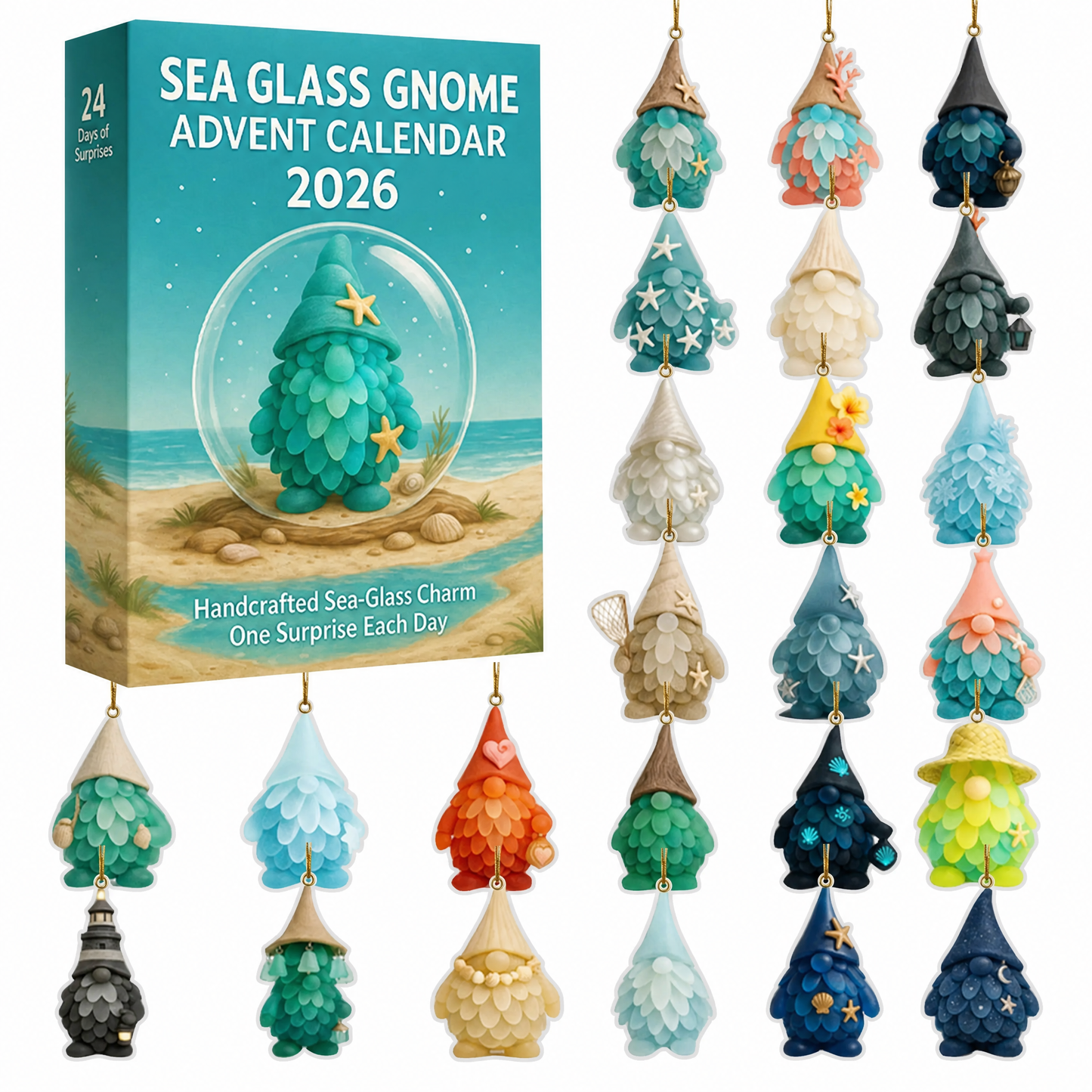 🎄Christmas Early Bird Sale |🌊🧝‍♂️Sea Glass Gnome Advent Calendar 2026