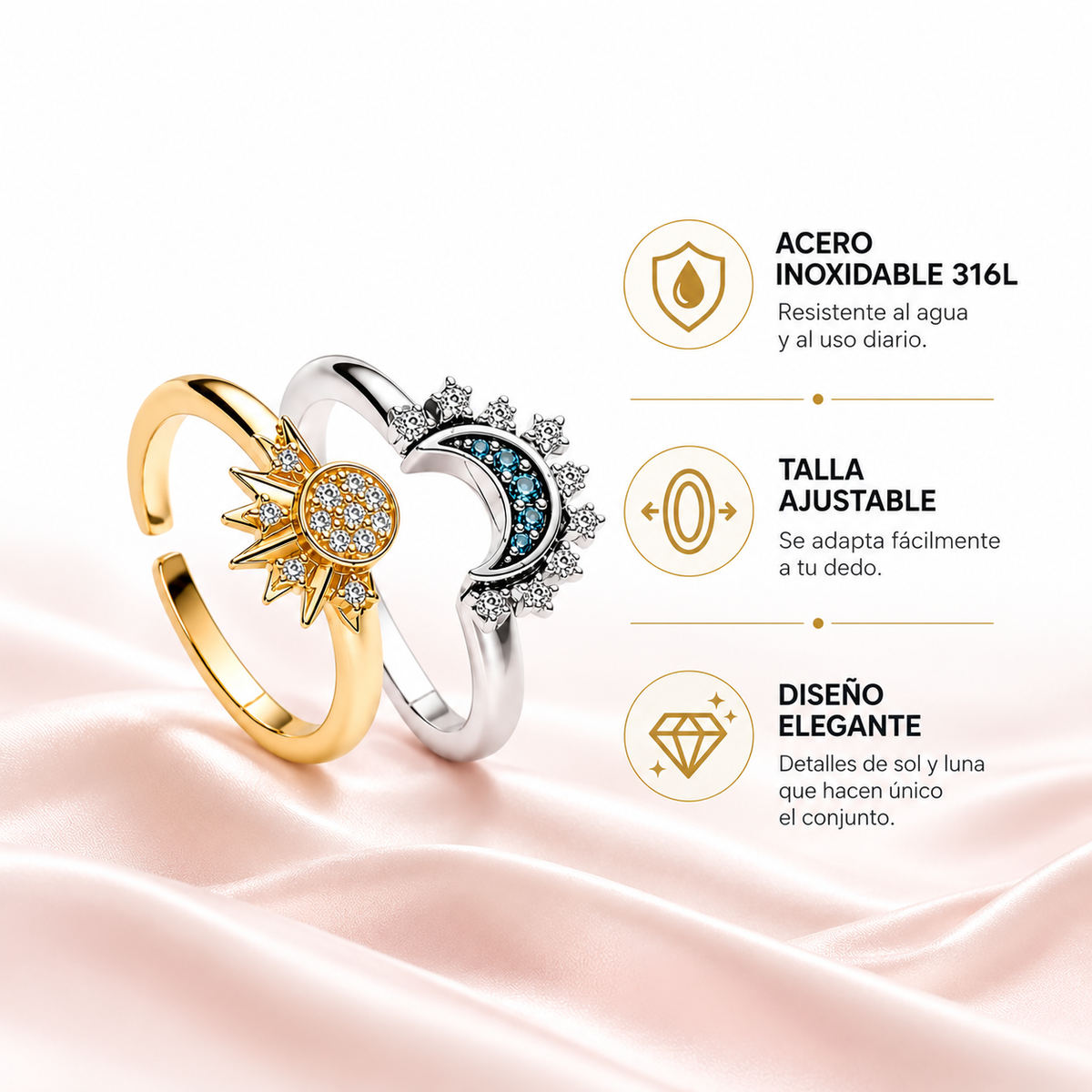 ☀️🌙 Sun & Moon Adjustable Ring Set – Two Souls, One Connection