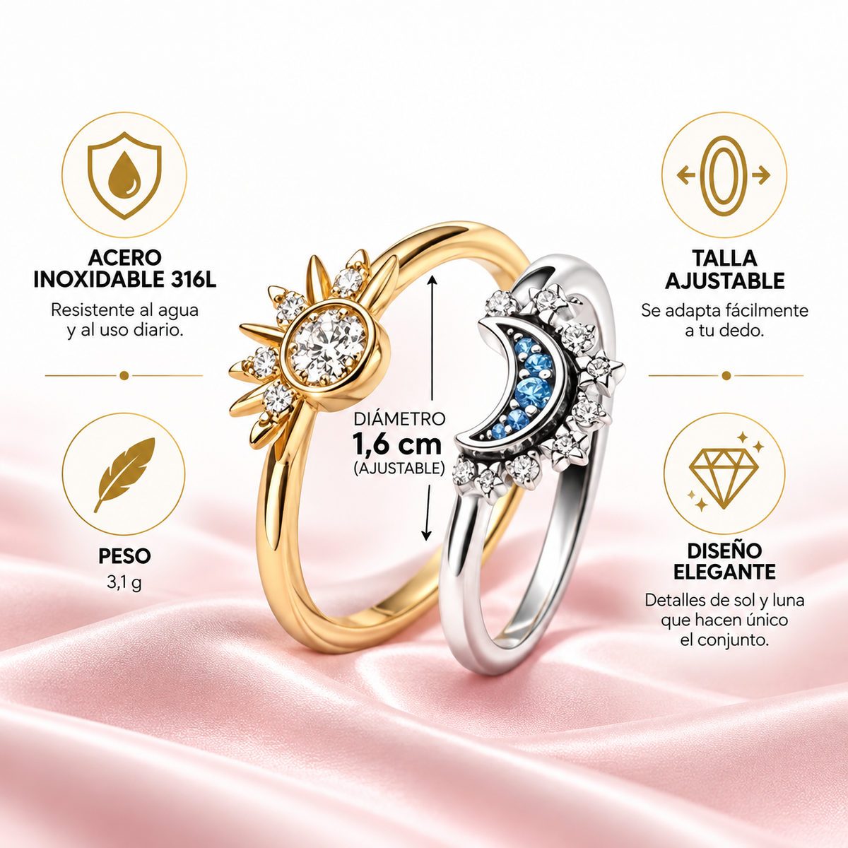 ☀️🌙 Sun & Moon Adjustable Ring Set – Two Souls, One Connection