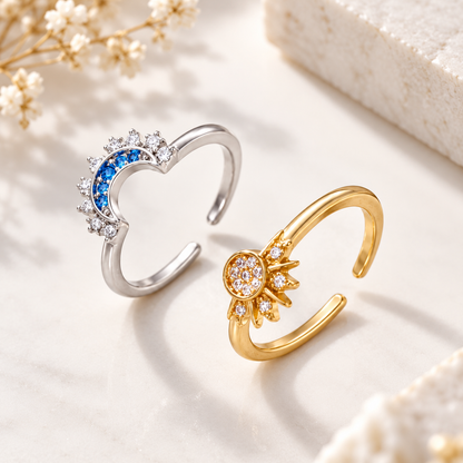 ☀️🌙 Sun & Moon Adjustable Ring Set – Two Souls, One Connection