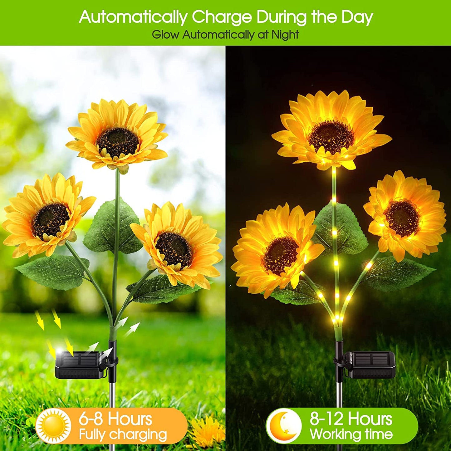 🌻 Sunflower Solar Lights – Auto On/Off, 14H Glow, IP65 Waterproof ☀️