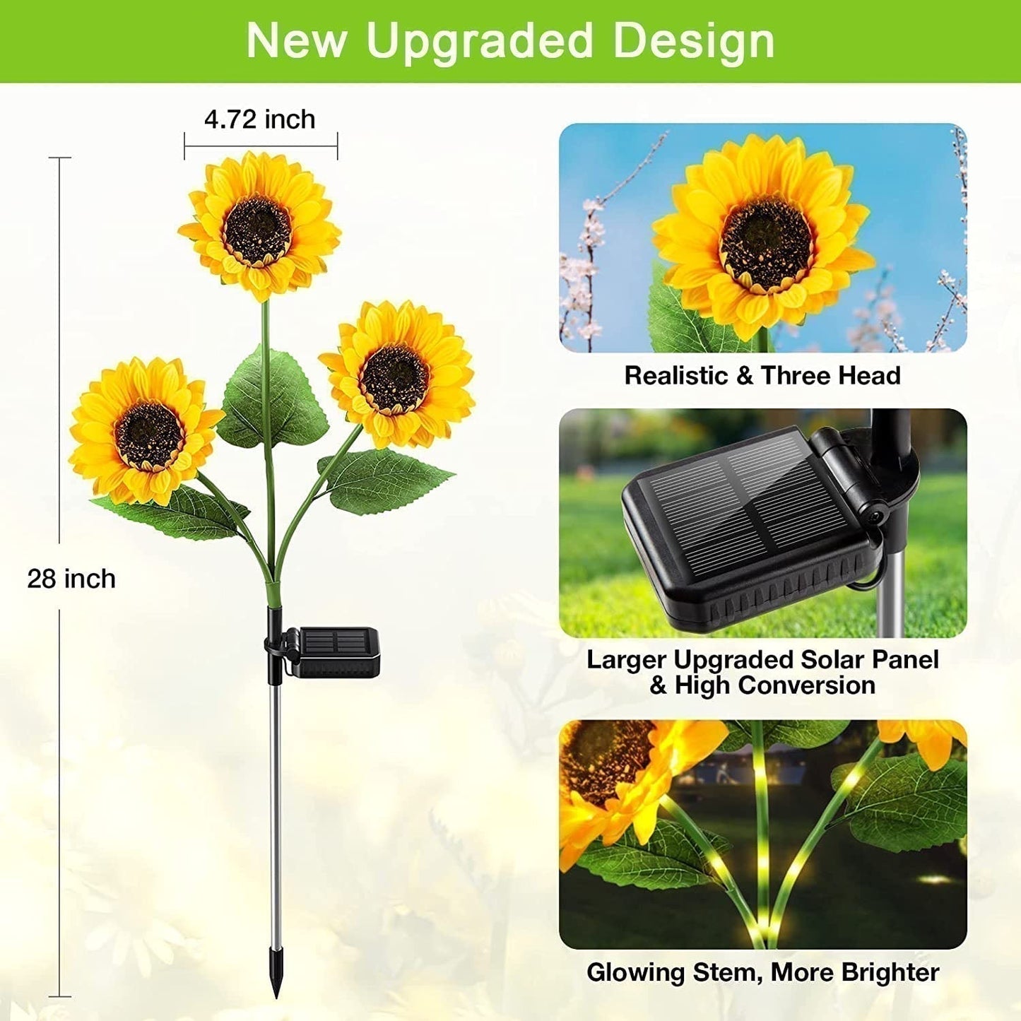 🌻 Sunflower Solar Lights – Auto On/Off, 14H Glow, IP65 Waterproof ☀️