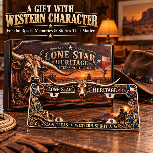 🐂🔥 Texas Longhorn Western Metal License Plate Frame – Vintage Cowboy & Lone Star Ranch Gift 🤠