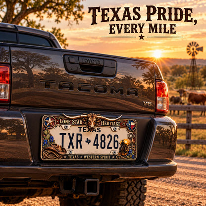 🐂🔥 Texas Longhorn Western Metal License Plate Frame – Vintage Cowboy & Lone Star Ranch Gift 🤠